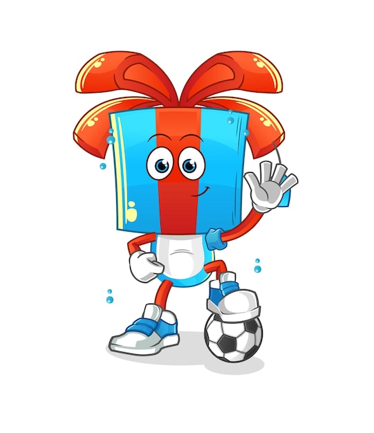 Gift head cartoon playing soccer illustration character vector