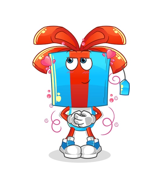 Vector gift head cartoon shy vector cartoon character