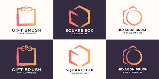 Gift hexagon cube combined with brush stroke logo concept