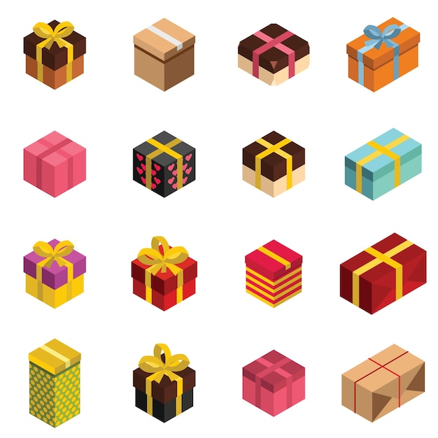 Gift icons and present boxes in isomertic style.