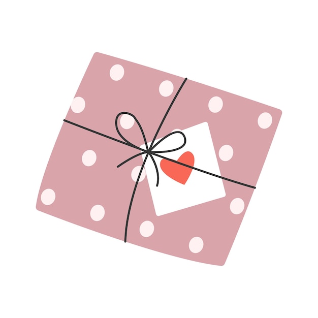 Gift package with ribbon bow and heart tag