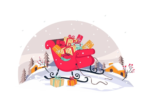 Gift Packages Merry Christmas Flat Vectors