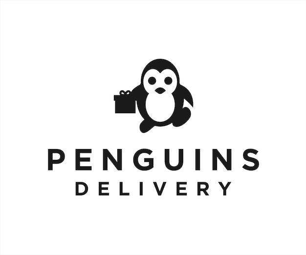 Regalo pinguino logo design illustrazione vettoriale