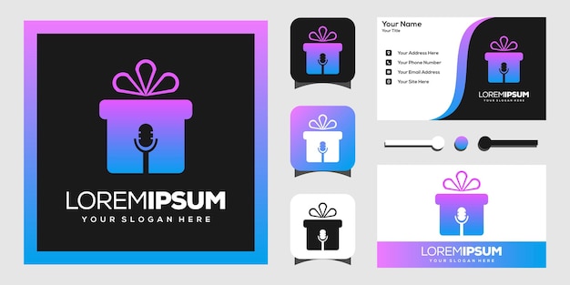 ギフトとポッドキャストのロゴのテンプレートベクトルプレミアム