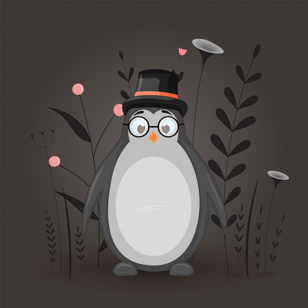 Gift postcard with cartoon animal penguin