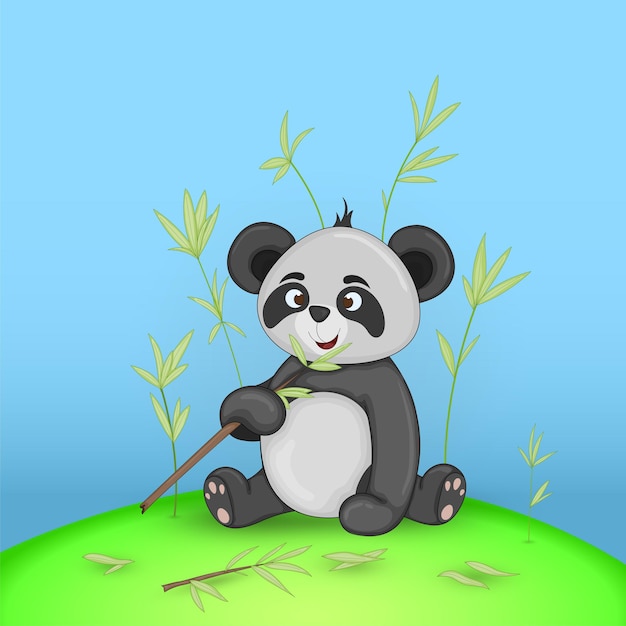 Gift postcard with cartoon animals panda decorative floral background with branches and plants