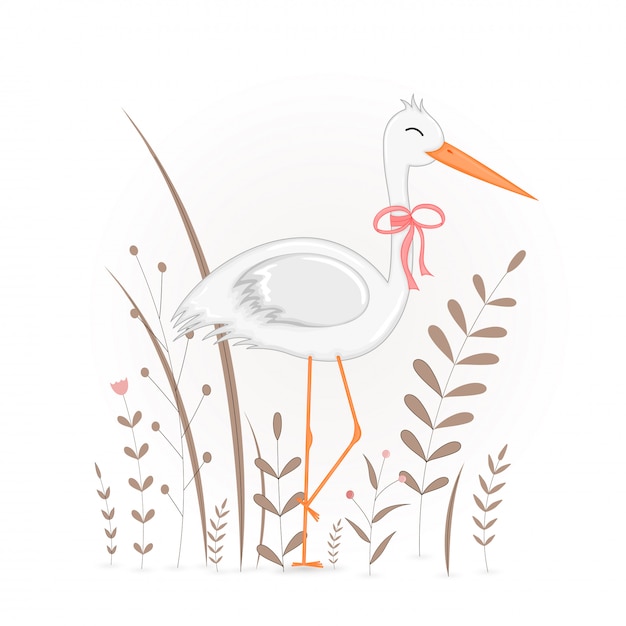 Vector gift postcard with cartoon animals stork.