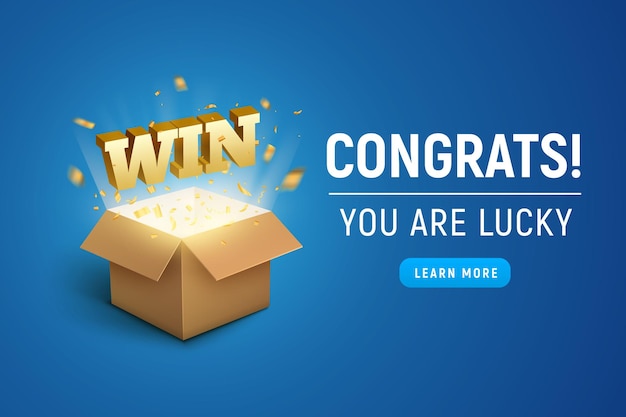 Gift prize box lottery win text magic box present for winner enter contest reward congratulations