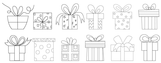 Gift set doodle schets schets geïsoleerde vector