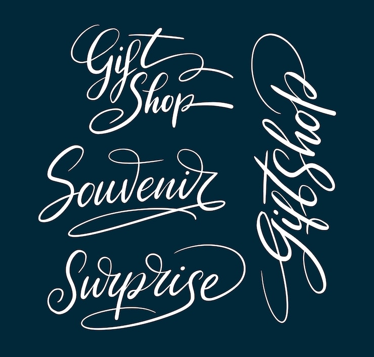 Vector gift shop and souvenir handwriting calligraphy