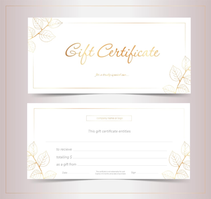 Vector gift voucher for beauty salon, shop, spa with hand-drawn tree leaves. elegant gift certificate