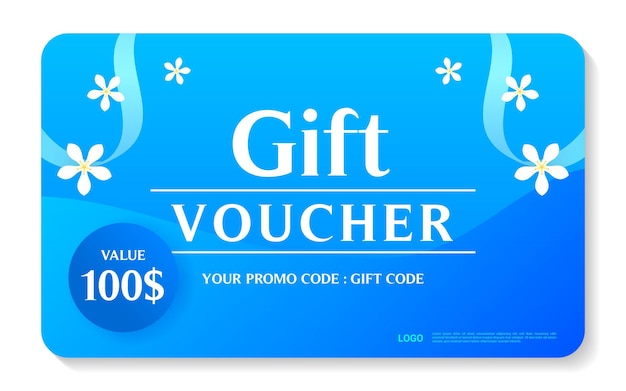 Vector gift voucher card jasmine flowers on blue background vector design