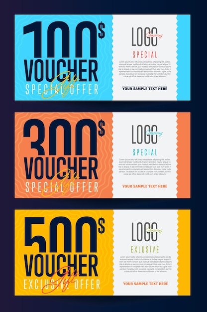 Vector gift voucher coupon with financial present set. special exclusive value reward, discount offer