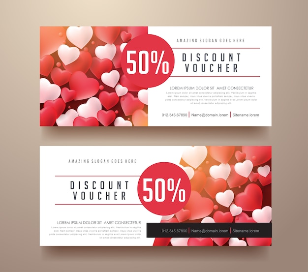 Vector gift voucher discount template with valentines day background