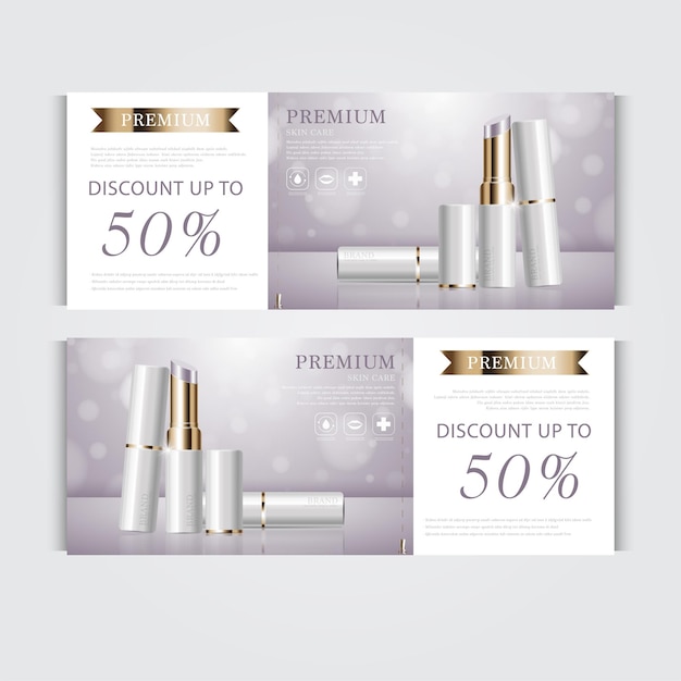 Gift voucher hydrating facial cream for annual sale or festival sale. silver and gold cream mask bottle isolated on glitter particles background. Banner graceful cosmetic ads, illustration.