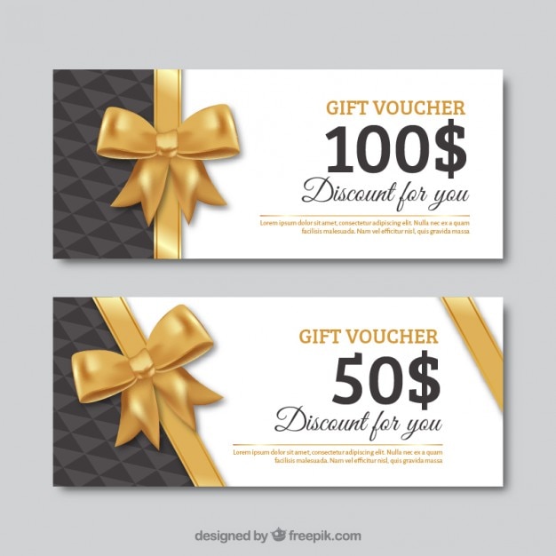 Vector gift voucher set with a golden bow