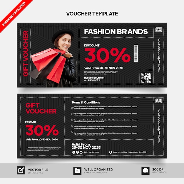 Vector gift voucher template for fashion brand promotion marketing