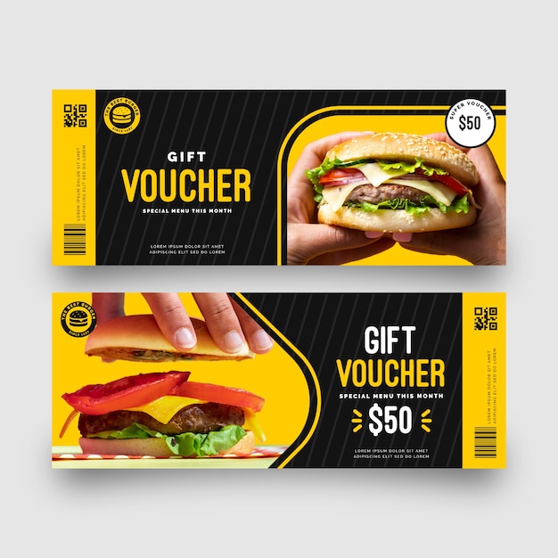 Gift voucher template with burger photo