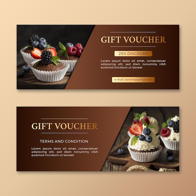 Vector gift voucher template with cupcakes photo