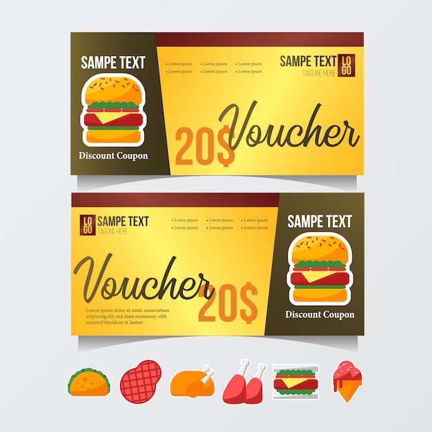 Vector gift voucher template with food icon