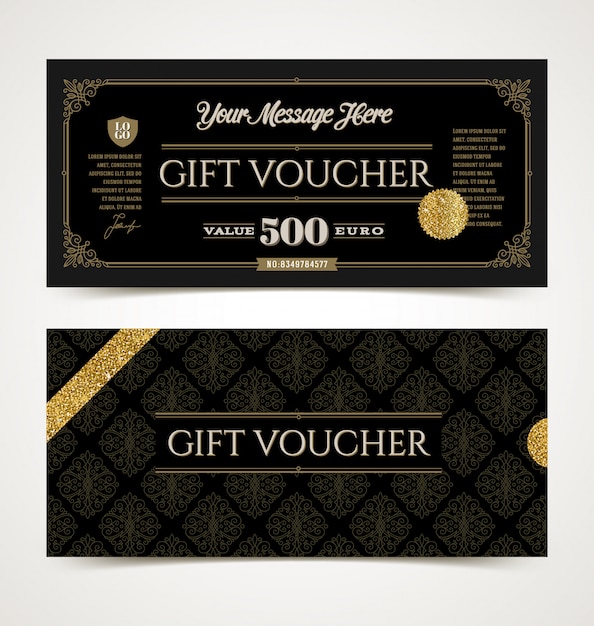 Gift voucher template with glitter gold,  illustration.