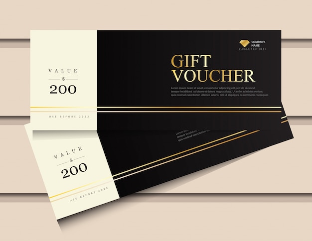 Gift voucher template with glitter gold luxury elements.