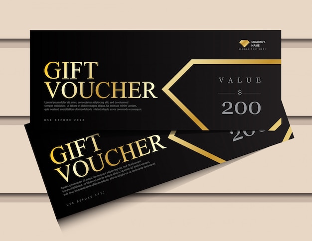 Gift voucher template with glitter gold luxury elements.    