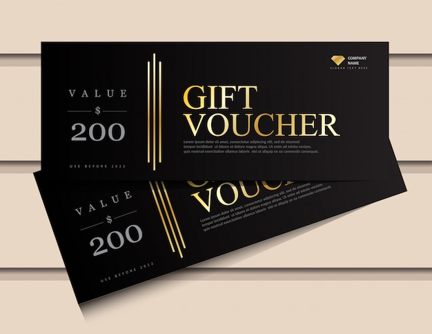 Gift voucher template with glitter gold luxury elements.