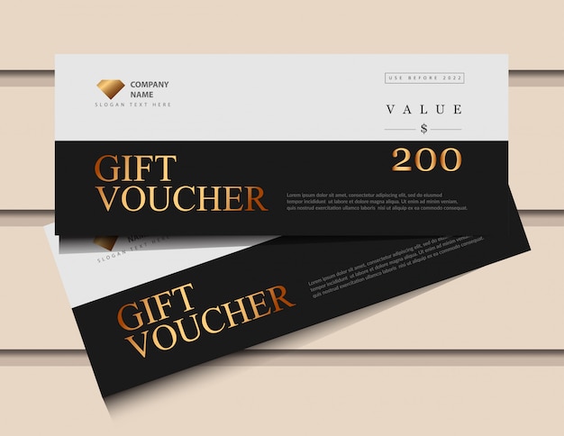 Gift voucher template with glitter gold luxury elements.