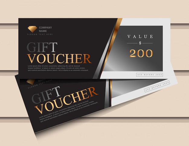 Gift voucher template with glitter gold luxury elements.