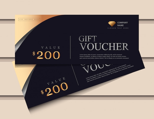 Vector gift voucher template with glitter gold luxury elements.
