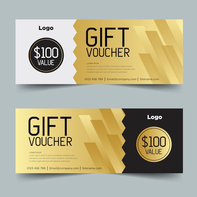 Gift voucher template with gold and black.