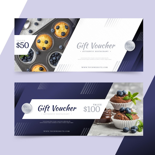 Vector gift voucher template with muffins photo