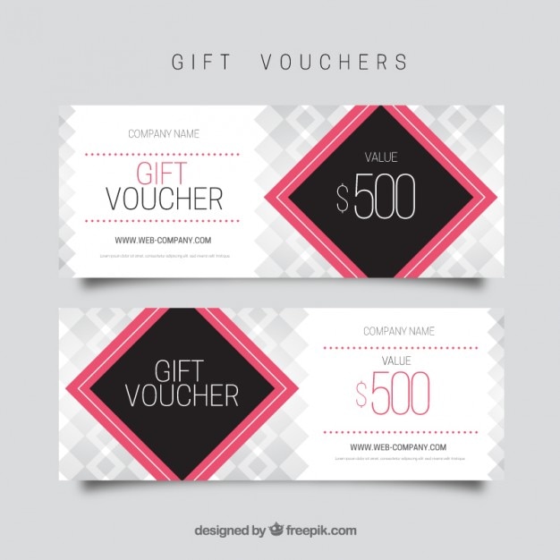 Vector gift voucher template with pink square