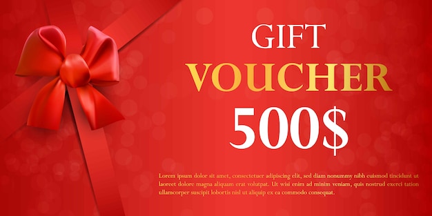 Vector gift voucher template with red bow.