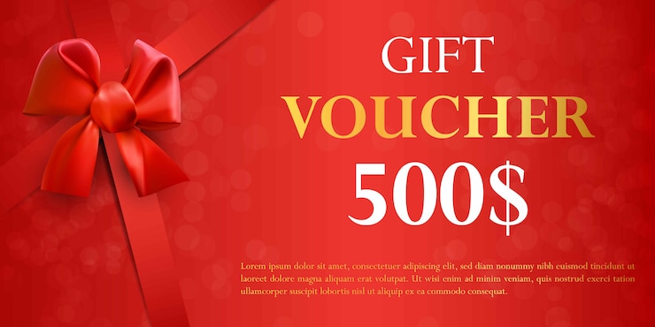 Gift voucher template with red bow.
