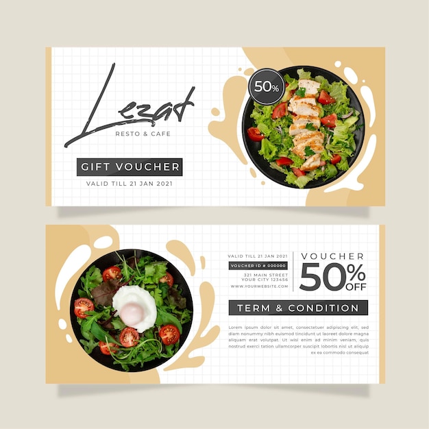 Gift voucher template with salad photo