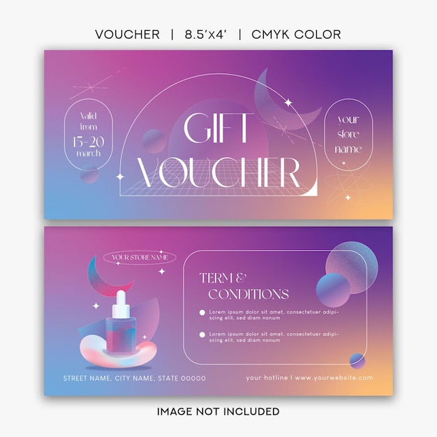 A gift voucher with a pink and blue background