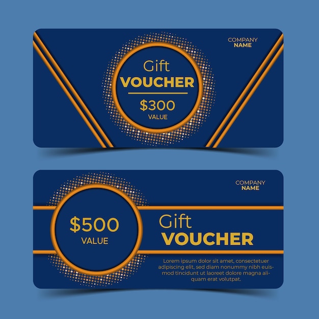 Vector gift vouchers, blue and golden