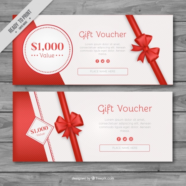 Vector gift vouchers with red ribbons