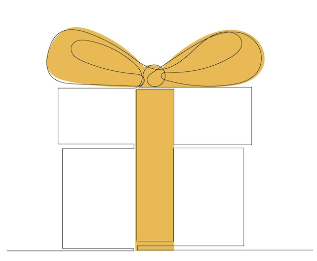 Gift with bow continuous line drawing