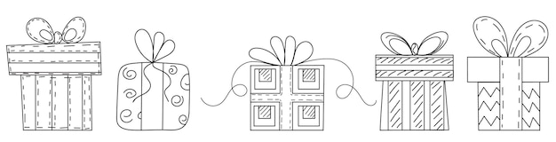 Gift with bow doodle sketch outline