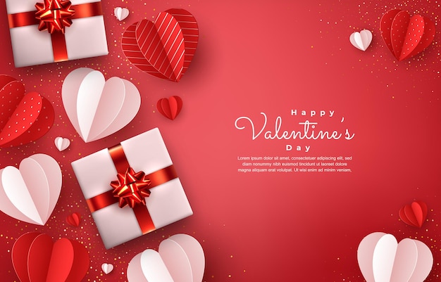 gift with paper heart valentine's day card