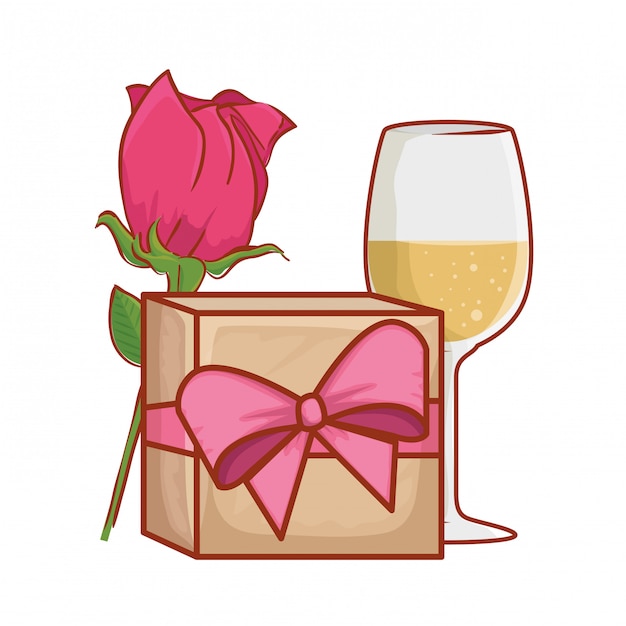 Vector gift with rose and wine cup