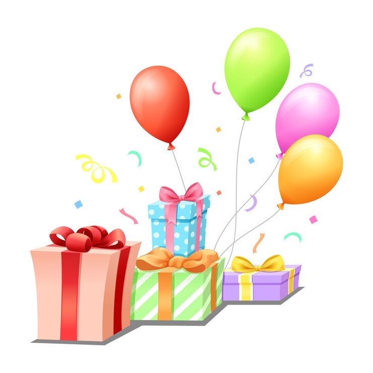 Vector gifts balloon and rainbow for celebration 