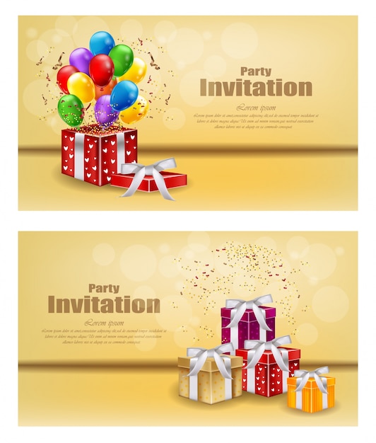 Gifts and balloons party invitation card