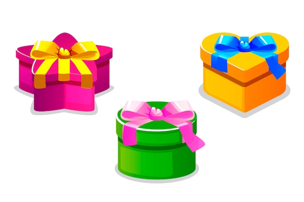 Vector gifts boxes closed different shapes and colors isolated for the game