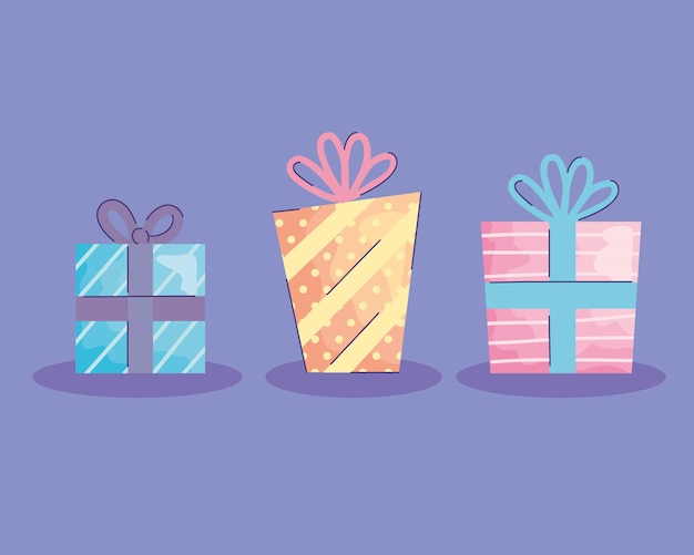 Gifts boxes presents acuarela birthday icons illustration design