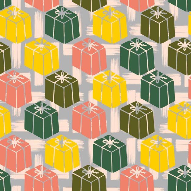 Gifts boxes with bows texture vector seamless pattern