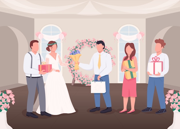 Vector gifts for bride and groom flat color illustration